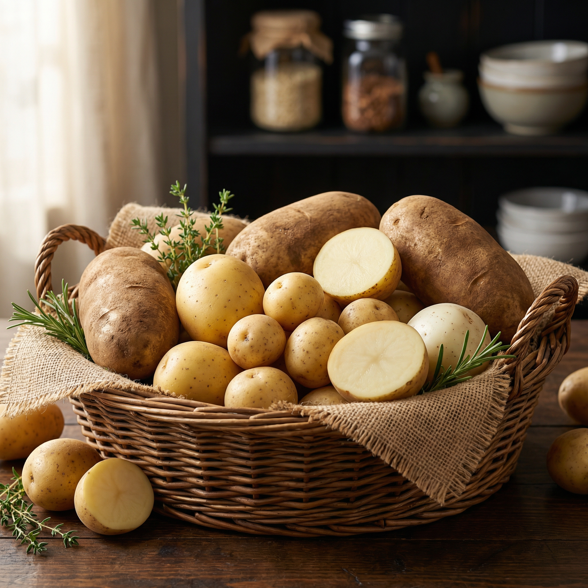Pommes de terre blanches fraîches variétés Russet, Yukon Gold, Charlotte — All Market