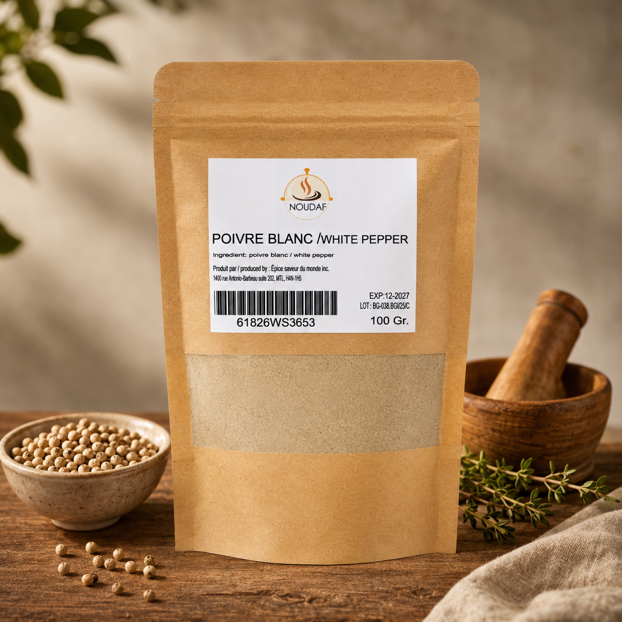 NOUDAF — Poivre Blanc en grains (sachet)