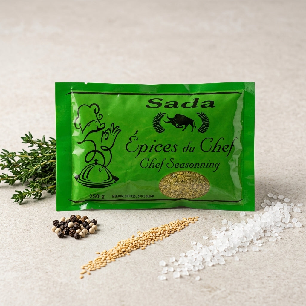 Sada Épices du Chef 250 g — mise en scène avec poivre, sel et graines