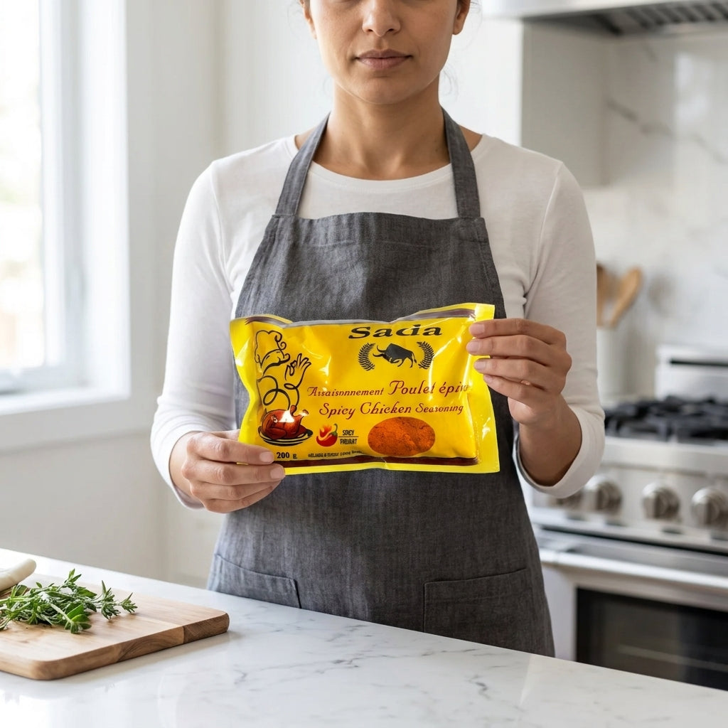 Sada Poulet épicé 200 g — femme en cuisine avec tablier
